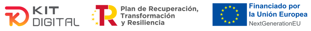 Logotipos del programa Kit Digital, Plan de Recuperación, Transformación y Resiliencia y NextGenerationEU de la Unión Europea